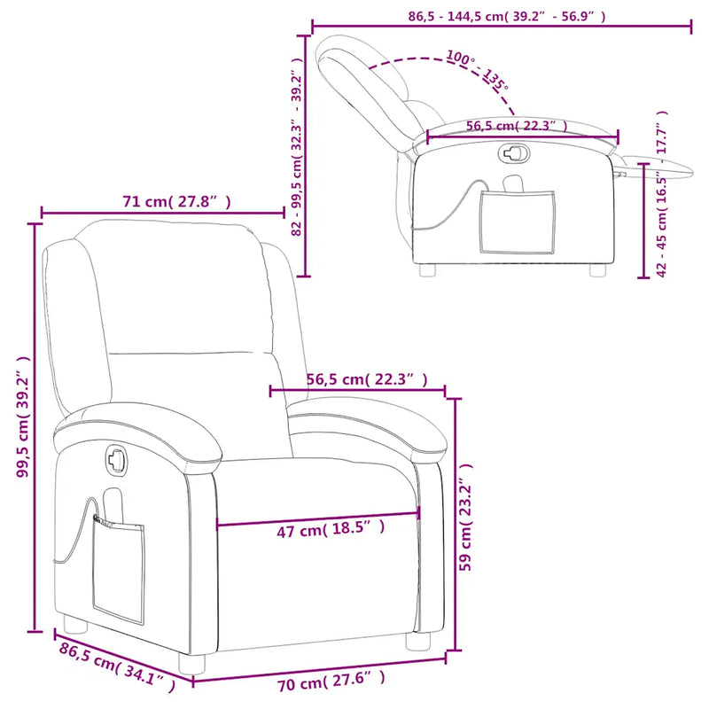Massage Recliner Chair Cream Faux Leather