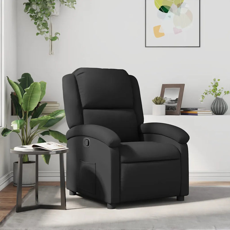 Recliner Chair Black Real Leather