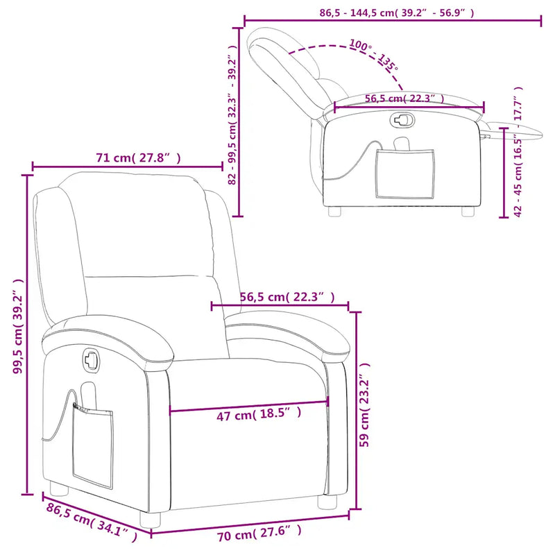 Massage Recliner Chair Black Real Leather