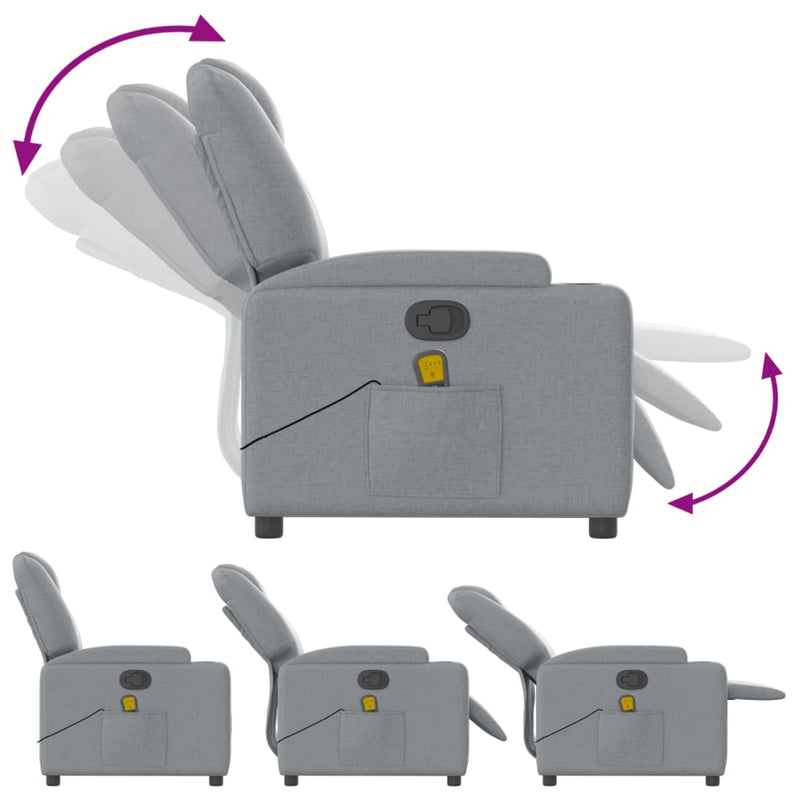 vidaXL Massage Recliner Chair Light Grey Fabric