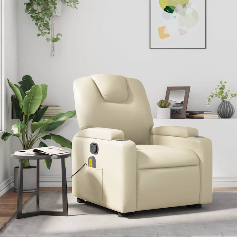 vidaXL Massage Recliner Chair Cream Faux Leather