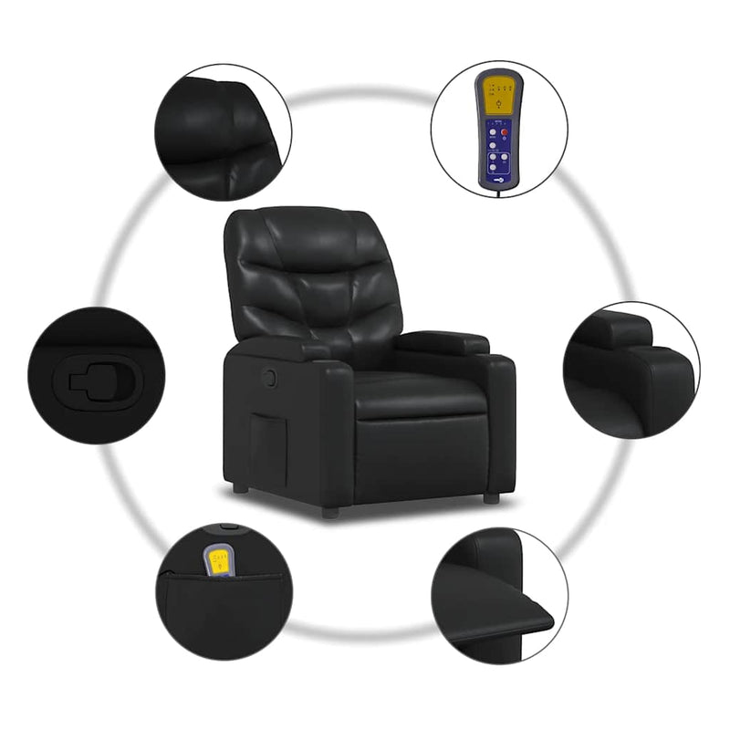 vidaXL Massage Recliner Chair Black Faux Leather