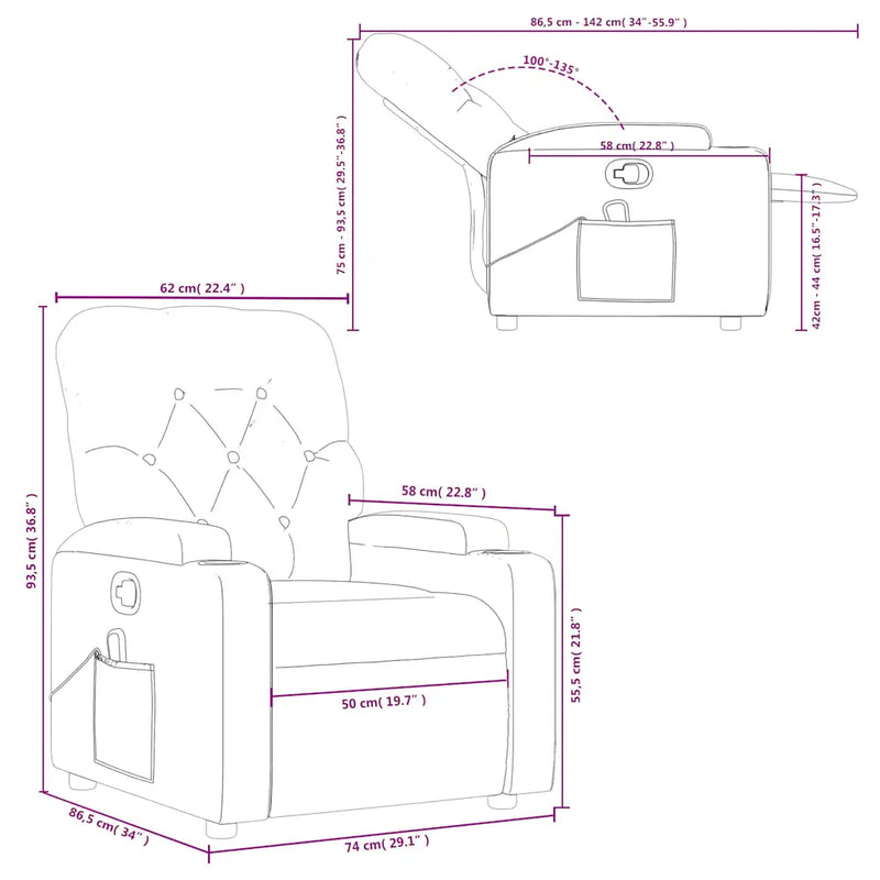 Massage Recliner Chair Light Grey Fabric
