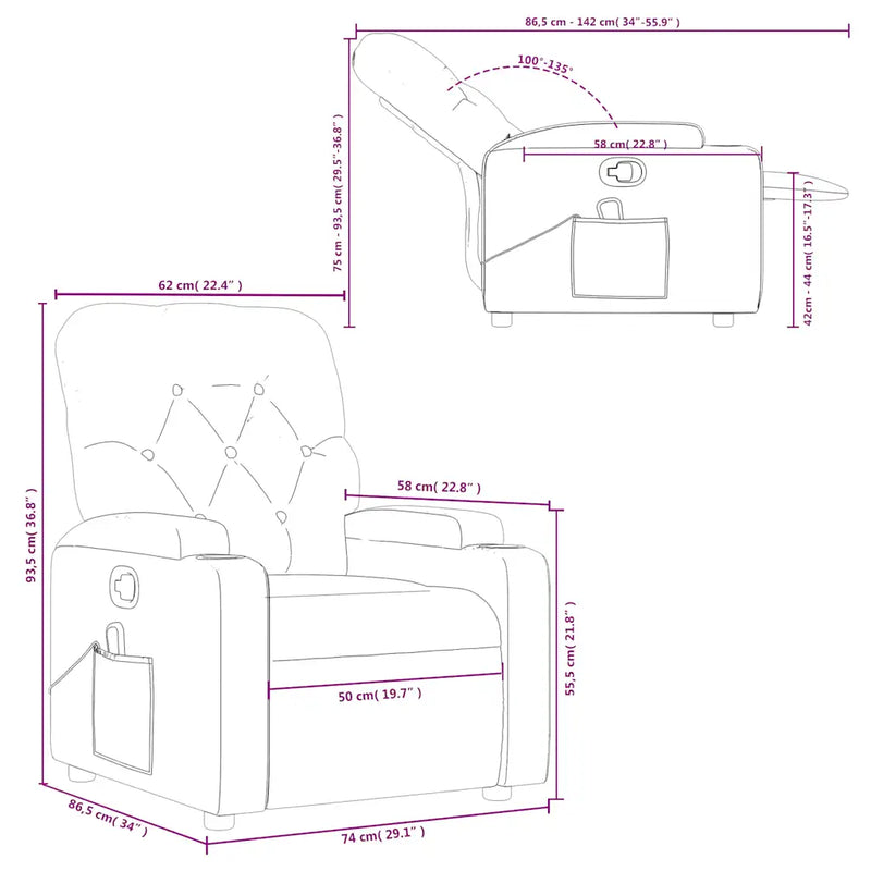 Massage Recliner Chair Black Fabric