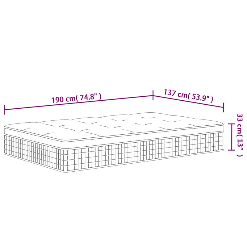 vidaXL Pocket Spring Mattress Medium Plus 137x190 cm Double Size
