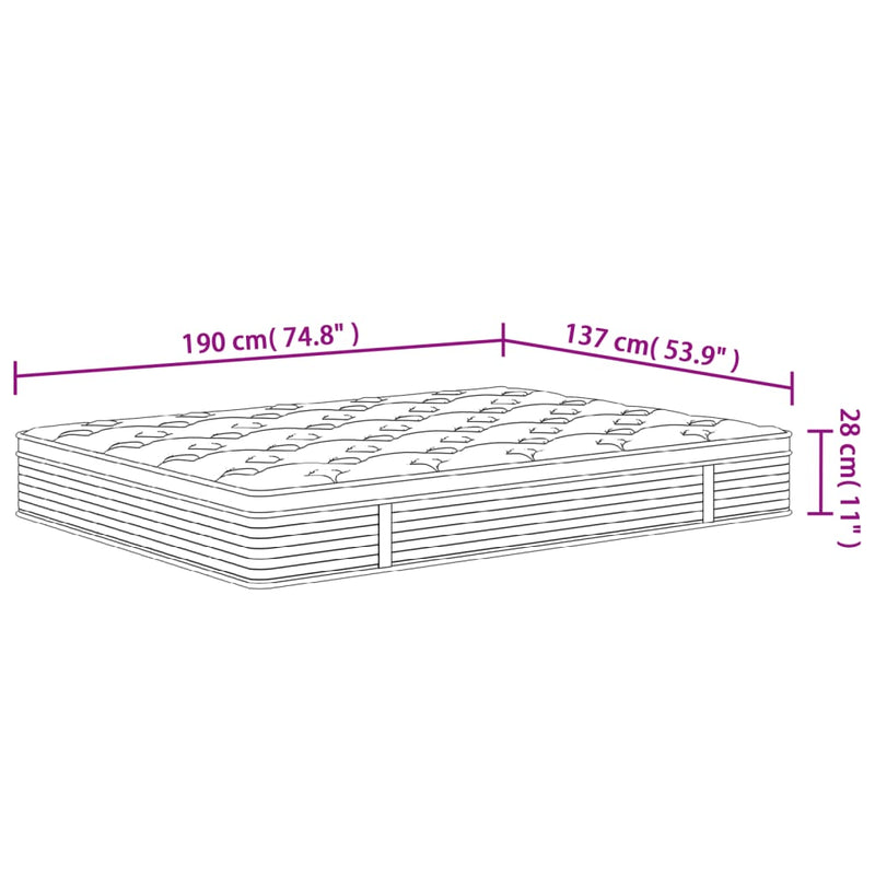 vidaXL Pocket Spring Mattress Medium 137x190 cm Double Size
