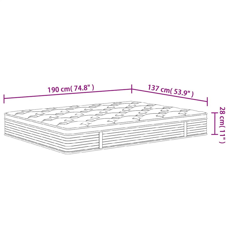 vidaXL Pocket Spring Mattress Medium 137x190 cm Double Size