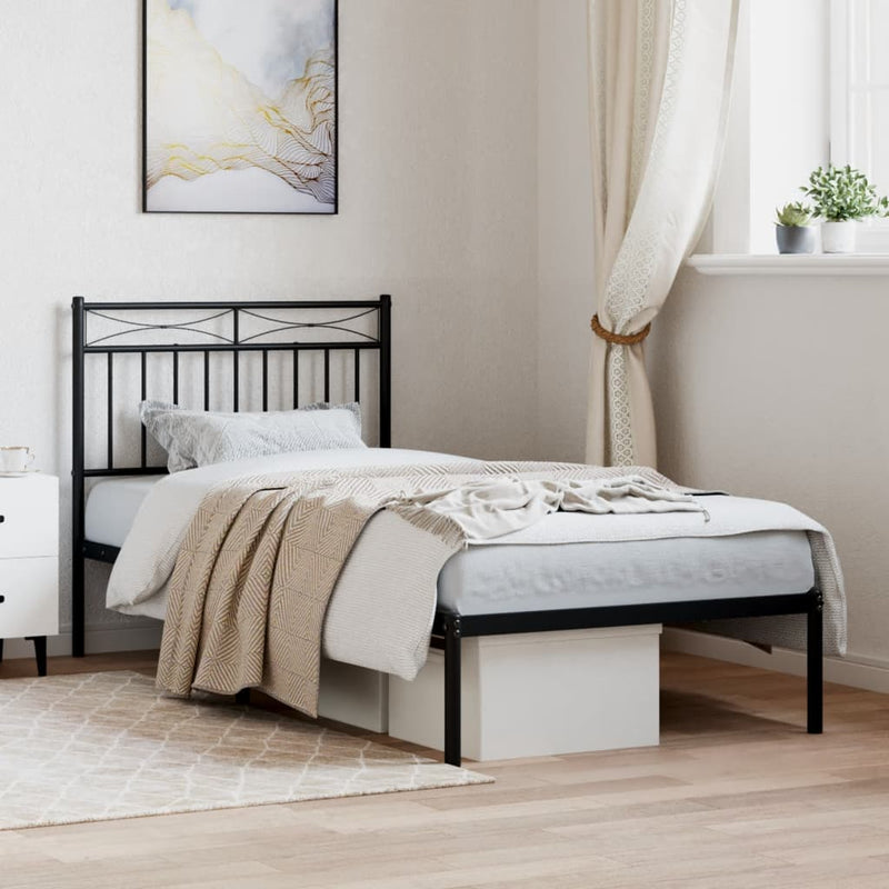 Metal Bed Frame with Headboard Black 92x187 cm Single Size