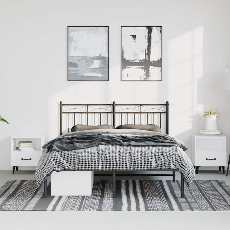 vidaXL Metal Bed Frame without Mattress with Headboard Black 150x200 cm