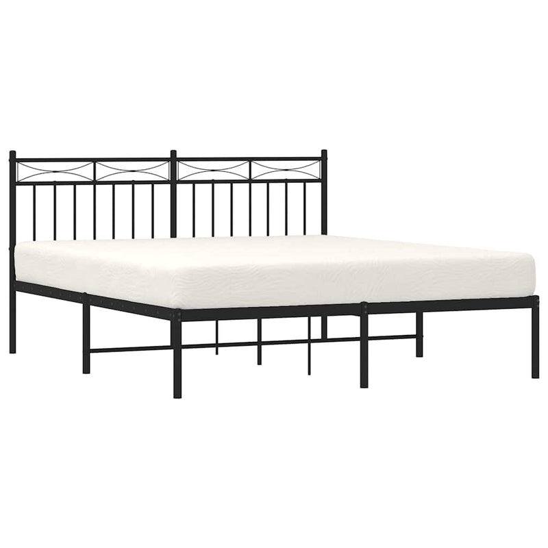 vidaXL Metal Bed Frame without Mattress with Headboard Black 150x200 cm
