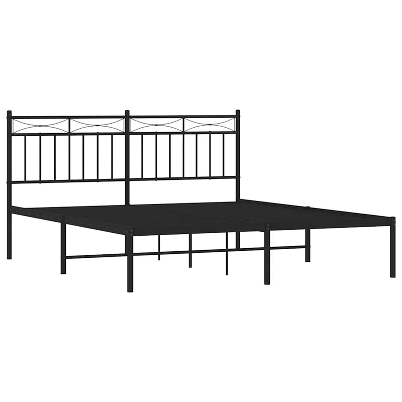 vidaXL Metal Bed Frame without Mattress with Headboard Black 150x200 cm