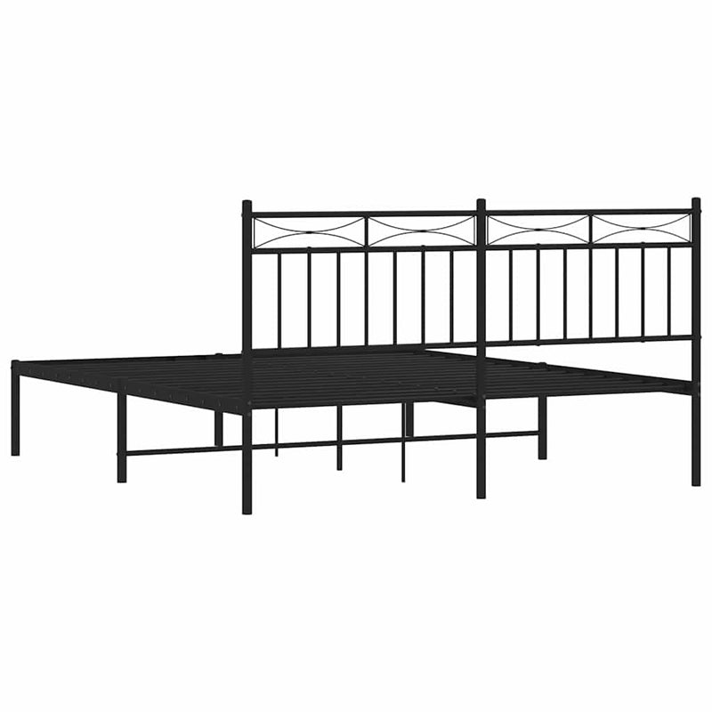 vidaXL Metal Bed Frame without Mattress with Headboard Black 150x200 cm