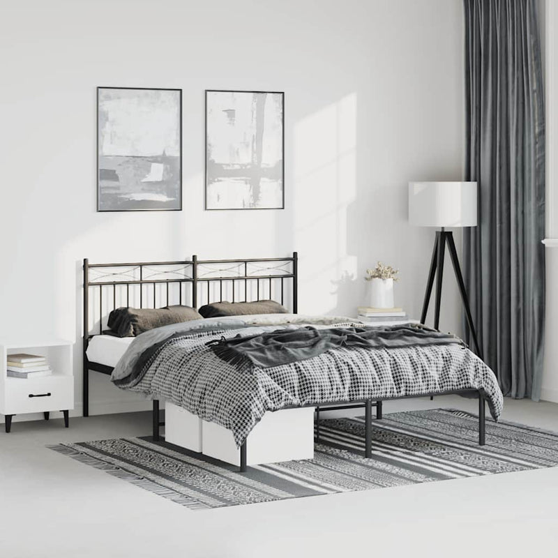 vidaXL Metal Bed Frame without Mattress with Headboard Black 150x200 cm