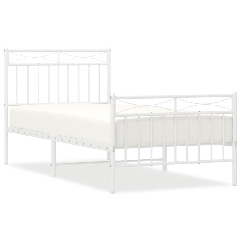 Metal Bed Frame with Headboard and Footboard White 92x187 cm Single Size