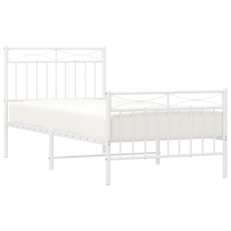 Metal Bed Frame with Headboard and Footboard White 92x187 cm Single Size