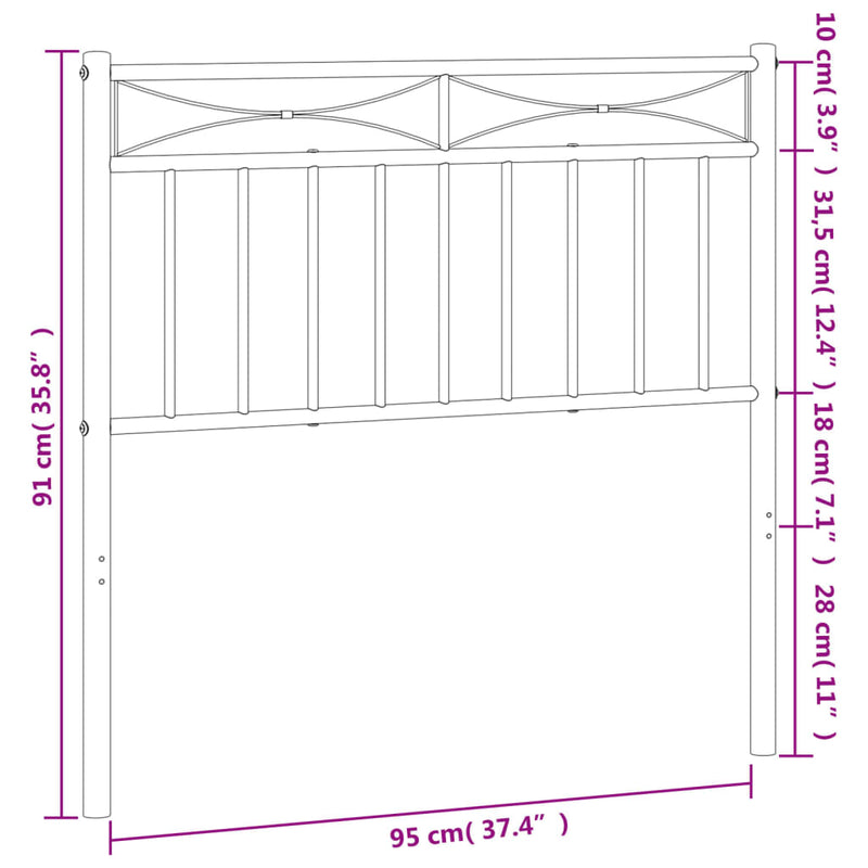 vidaXL Metal Headboard White 90 cm