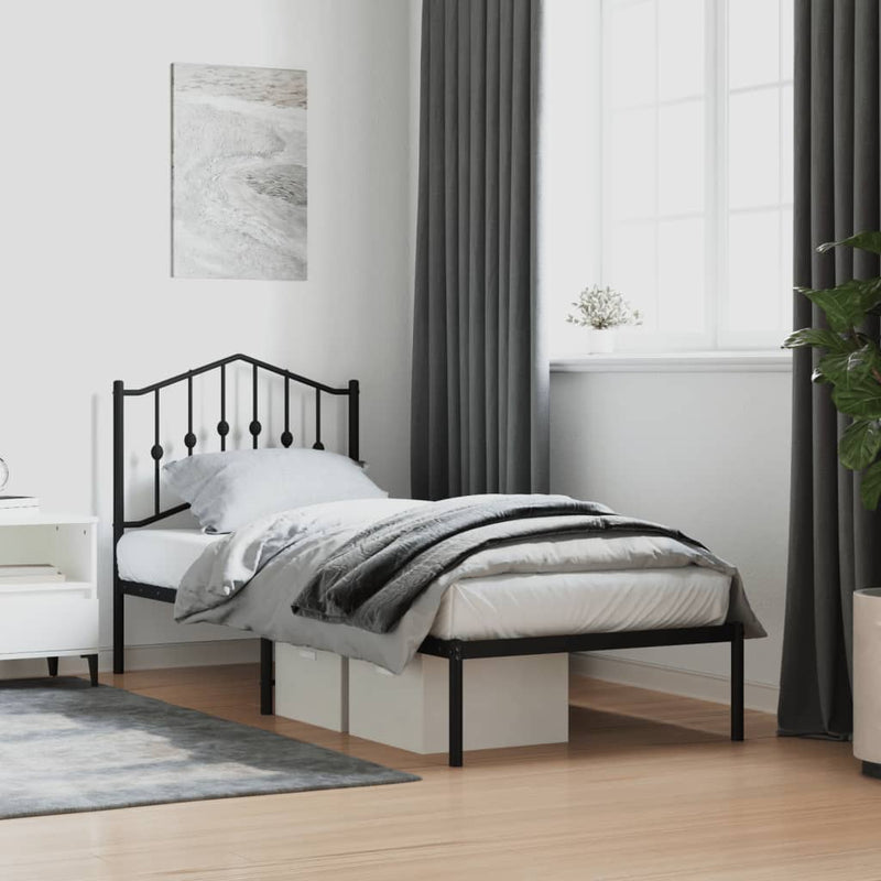 vidaXL Metal Bed Frame without Mattress with Headboard Black 90x190 cm
