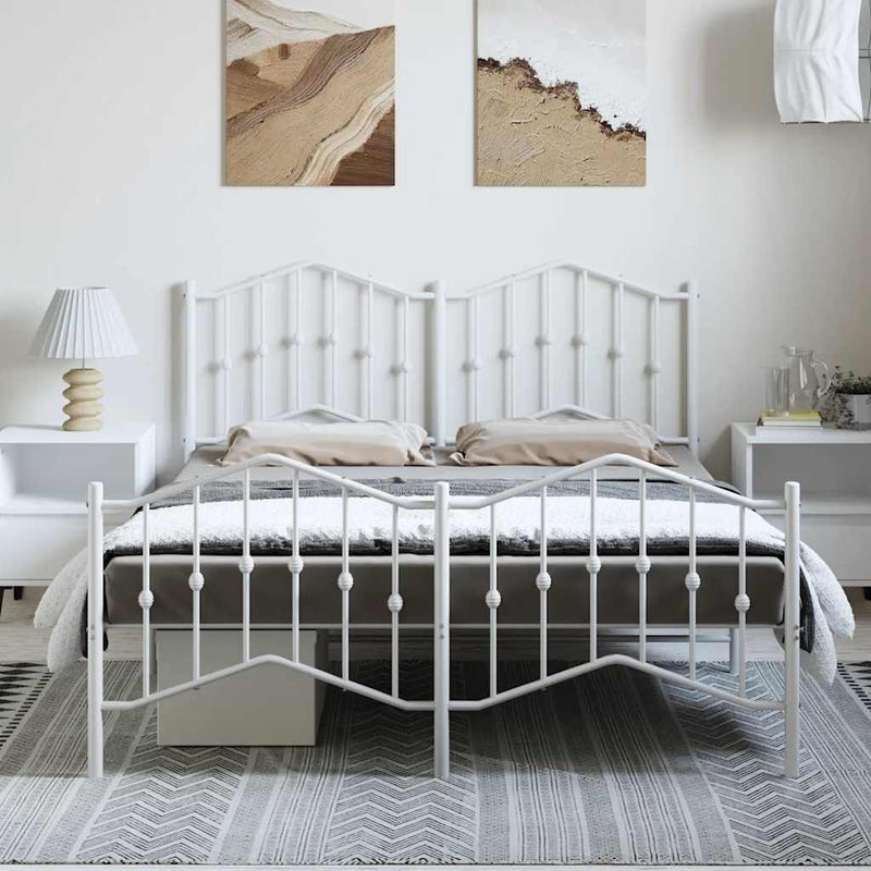 vidaXL Metal Bed Frame without Mattress with Footboard White 150x200 cm