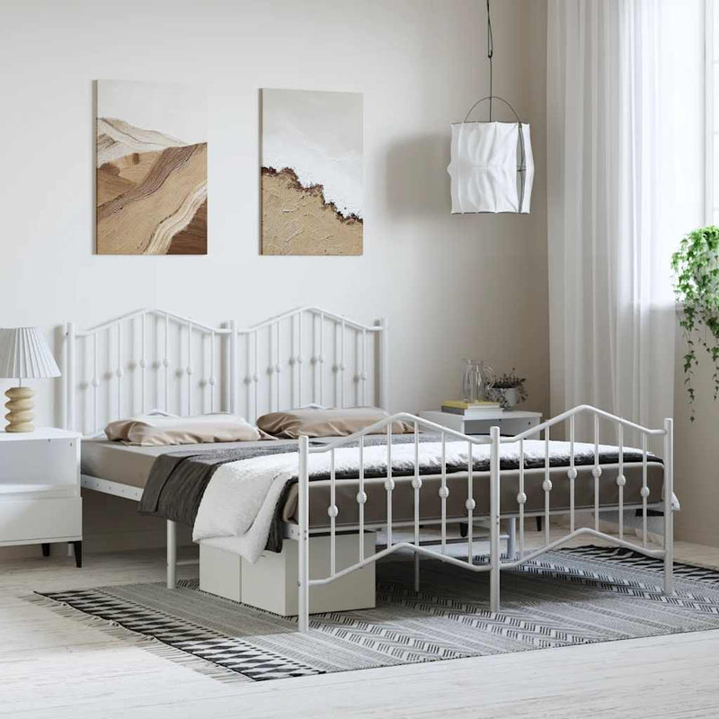 vidaXL Metal Bed Frame without Mattress with Footboard White 150x200 cm