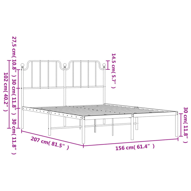 Metal Bed Frame with Headboard Black 150x200 cm