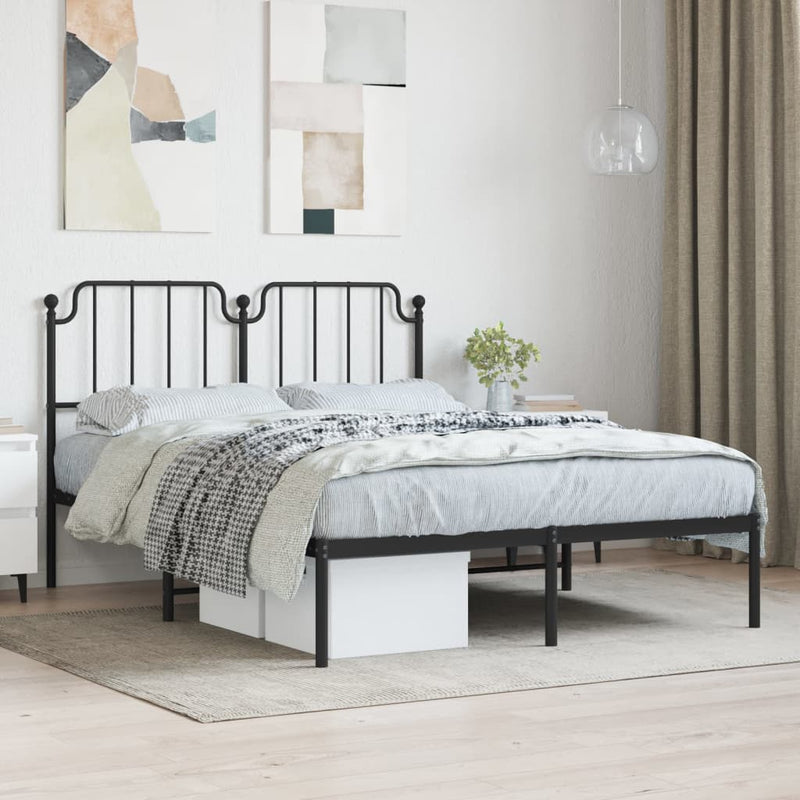 Metal Bed Frame with Headboard Black 150x200 cm