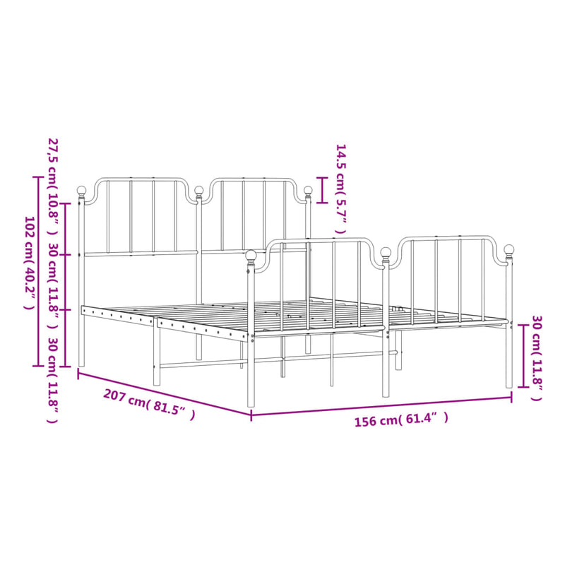 Metal Bed Frame with Headboard and Footboard Black 150x200 cm