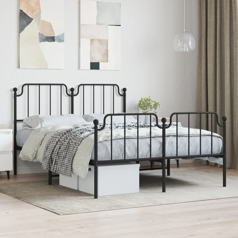 Metal Bed Frame with Headboard and Footboard Black 150x200 cm