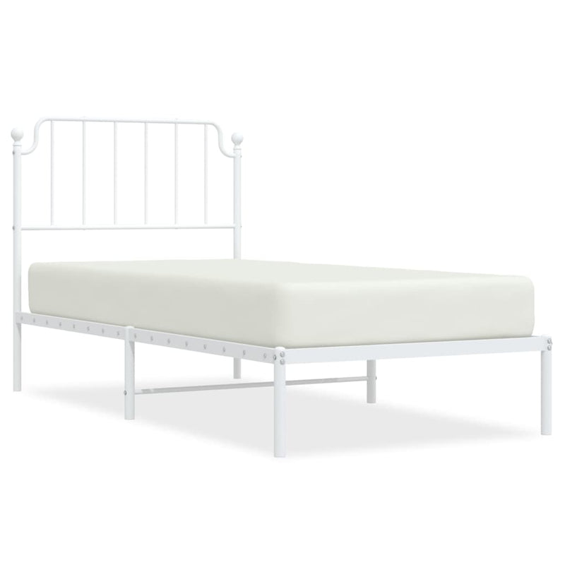 Metal Bed Frame with Headboard White 92x187 cm Single Size