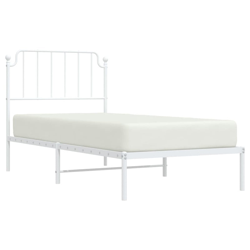 Metal Bed Frame with Headboard White 92x187 cm Single Size