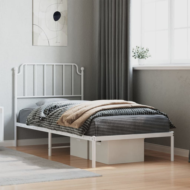 Metal Bed Frame with Headboard White 92x187 cm Single Size