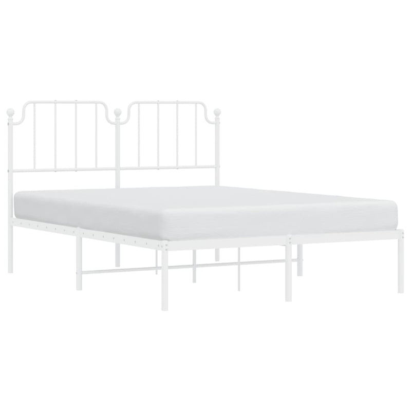 Metal Bed Frame with Headboard White 150x200 cm