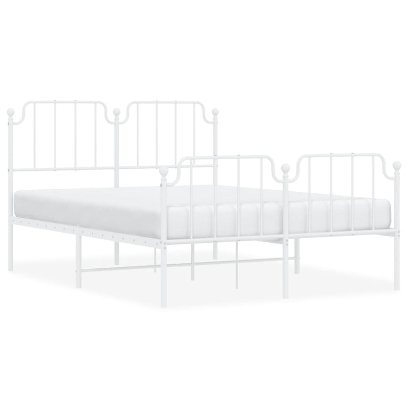 Metal Bed Frame with Headboard and Footboard White 150x200 cm