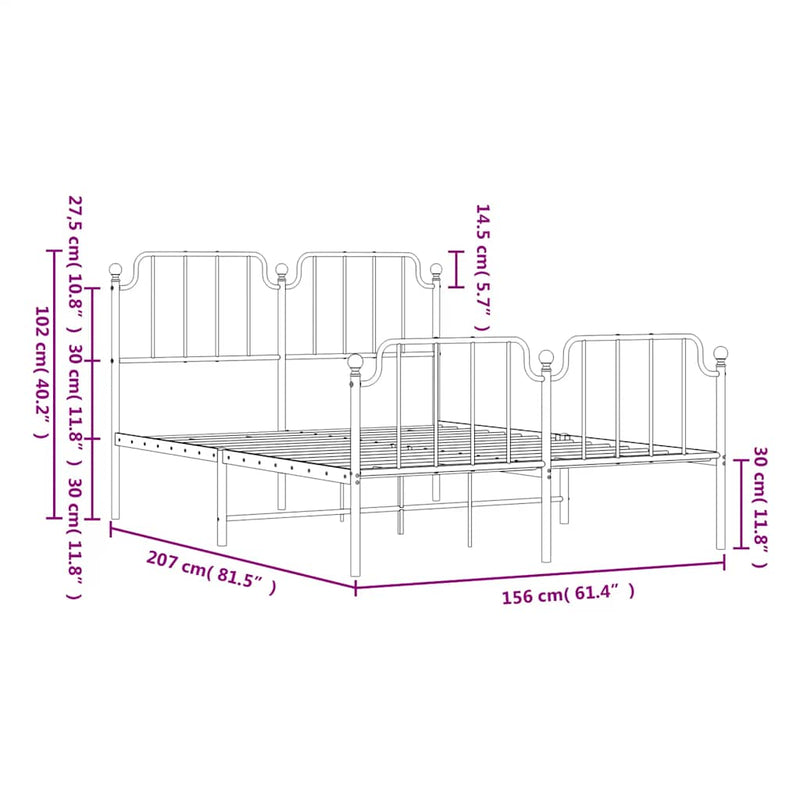 vidaXL Metal Bed Frame without Mattress with Footboard White 150x200 cm