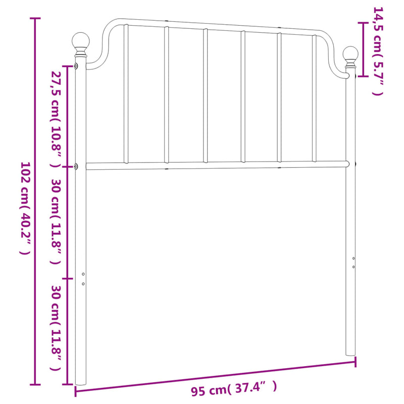 vidaXL Metal Headboard White 90 cm