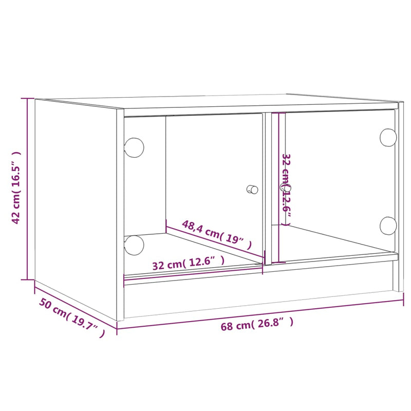 vidaXL Coffee Table with Glass Doors White 68x50x42 cm