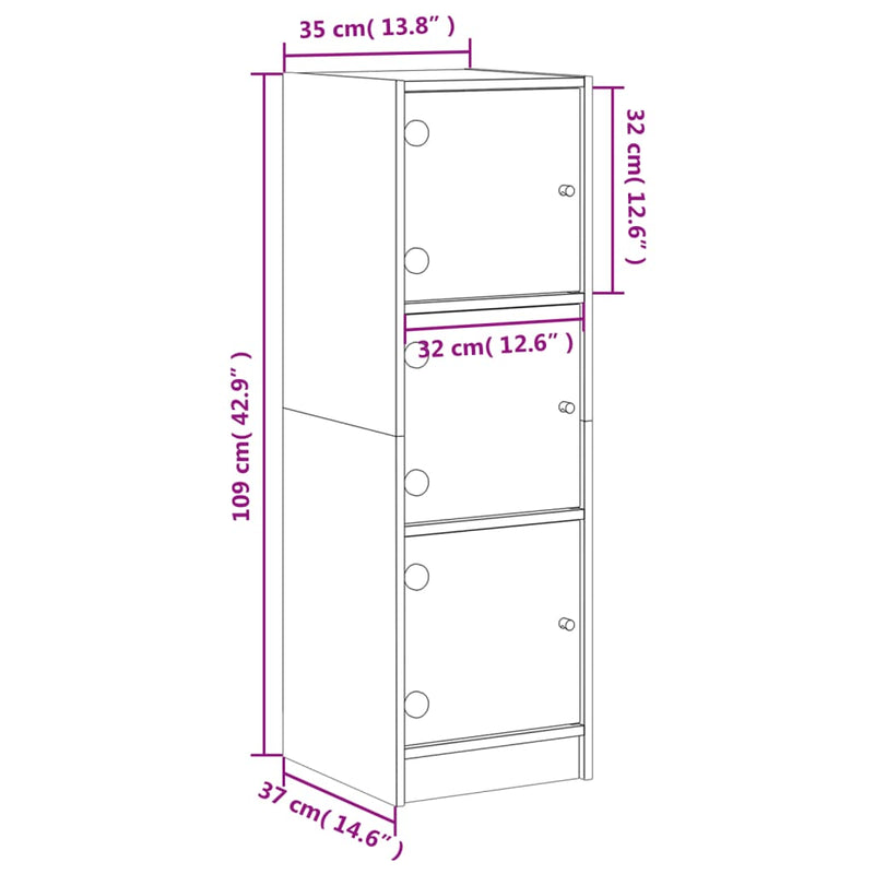 vidaXL Highboard with Glass Doors White 35x37x109 cm