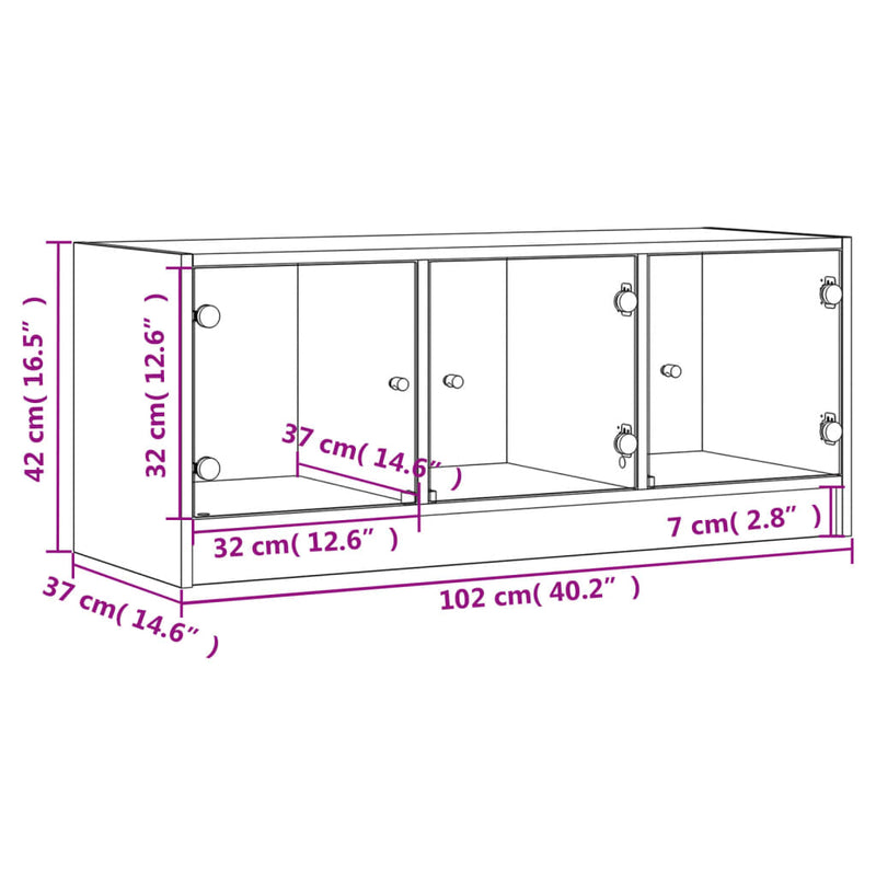 vidaXL TV Cabinet with Glass Doors White 102x37x42 cm