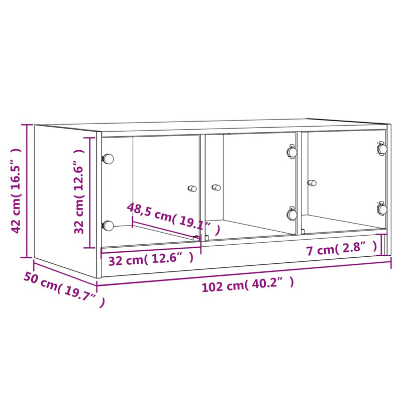 vidaXL Coffee Table with Glass Doors White 102x50x42 cm
