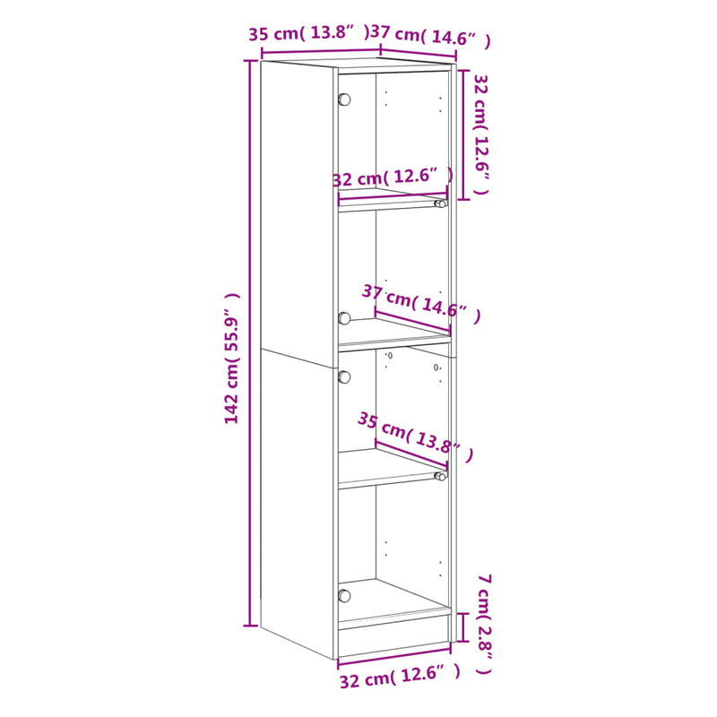 vidaXL Highboard with Glass Doors White 35x37x142 cm