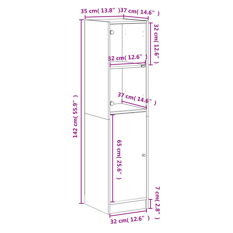 vidaXL Highboard with Glass Door White 35x37x142 cm