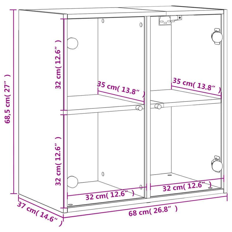 Wall Cabinet with Glass Doors White 68x37x68.5 cm