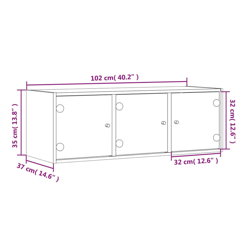 vidaXL Wall Cabinet with Glass Doors White 102x37x35 cm