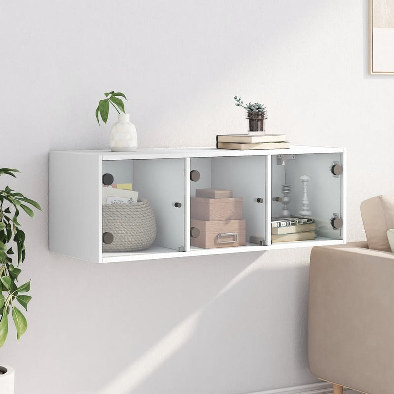 vidaXL Wall Cabinet with Glass Doors White 102x37x35 cm