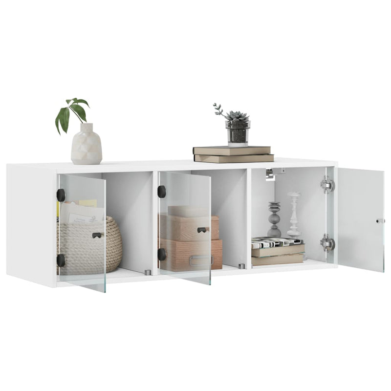 vidaXL Wall Cabinet with Glass Doors White 102x37x35 cm