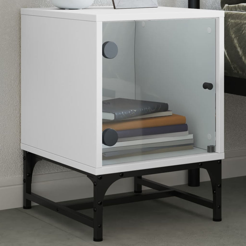 vidaXL Bedside Cabinets with Glass Doors 2 pcs White 35x37x50 cm