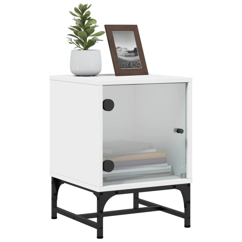 vidaXL Bedside Cabinets with Glass Doors 2 pcs White 35x37x50 cm