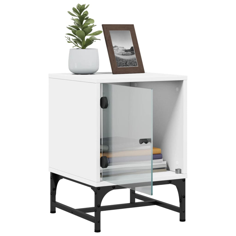 vidaXL Bedside Cabinets with Glass Doors 2 pcs White 35x37x50 cm