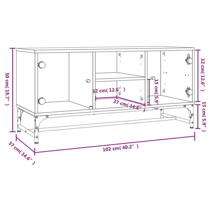 vidaXL TV Cabinet with Glass Doors White 102x37x50 cm