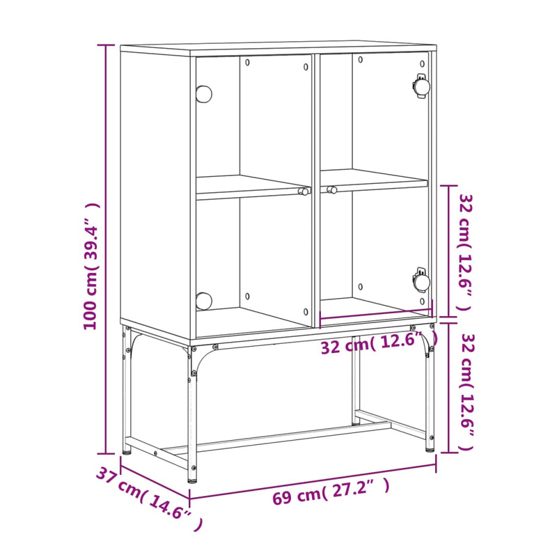 vidaXL Side Cabinet with Glass Doors White 69x37x100 cm