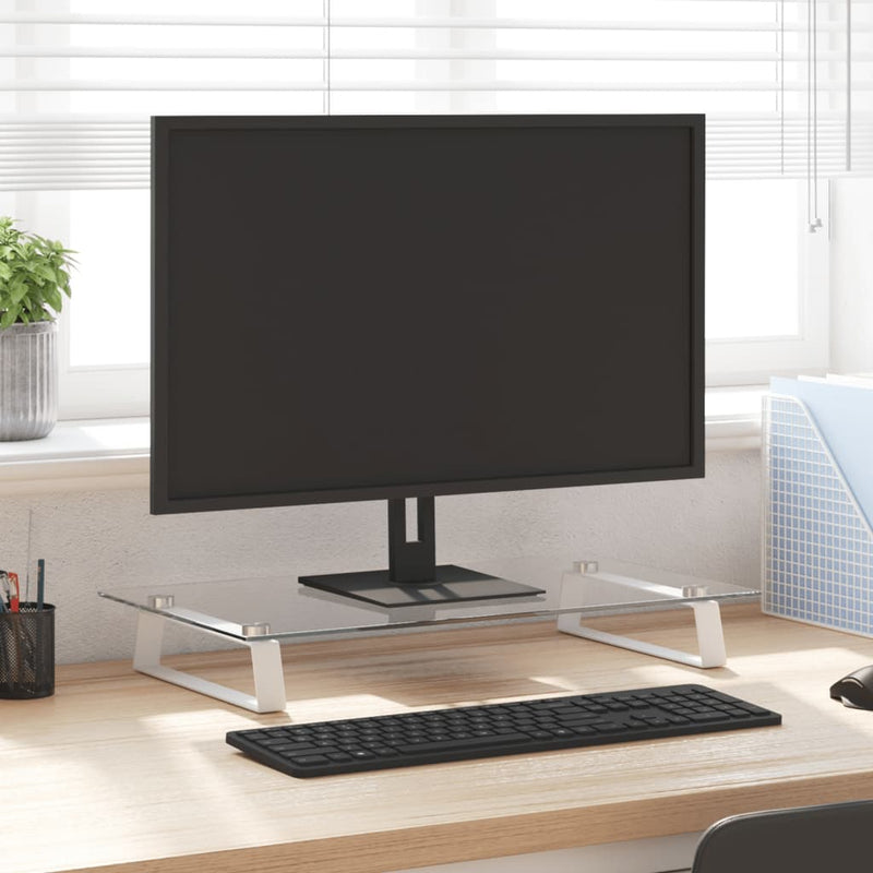 vidaXL Monitor Stand White 60x35x8 cm Tempered Glass and Metal